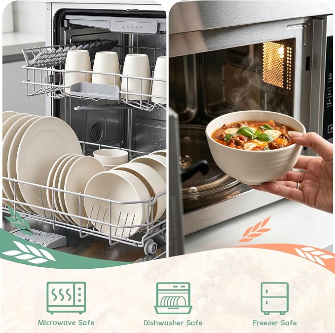 PYRMONT 40 PCS Dishes Set Wheat Straw Plates and Bowls Set Service for 8 Unbreakable & Lightweight Dinnerware Set Microwave & Dishwasher Safe for Apartment,Camping,Kitchen-Beige