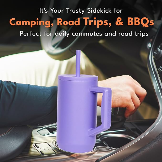 Elemental Spill Proof 40oz Insulated Tumbler with Handle & Straw Travel Mug | Stainless Steel Commuter Travel Coffee Mug for Cold Beverages, Includes 2 Straws & a Spill Proof Lid for Everyday Use