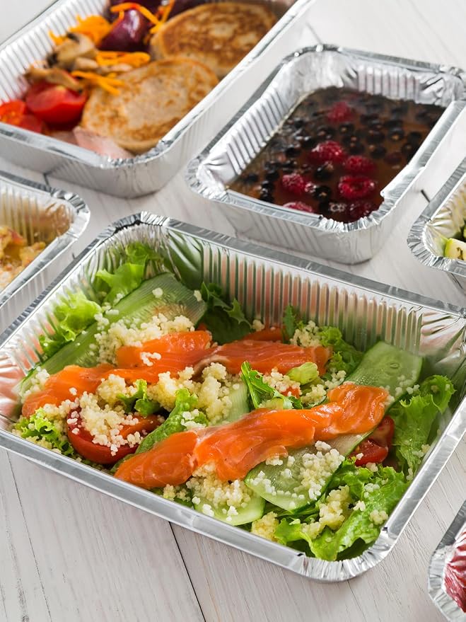 NEEBAKE 60 Pack 8x6 Disposable Aluminum Pans Aluminum-Foil-Pans-Tin-Foil-Baking-Pans-Tin-Trays-Food-Containers-for-Meal-Prep-Cooking-Roasting-Heating