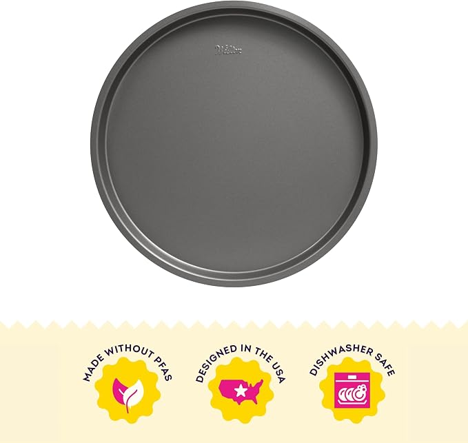 Wilton Silver Non-Stick Pizza Pan, Made Without PFAS, 12 in. | Non-Stick Steel Bakeware, Dishwasher Safe with 5-Year Limited Warranty, Perfect for Homemade Pizza & Flatbread Baking