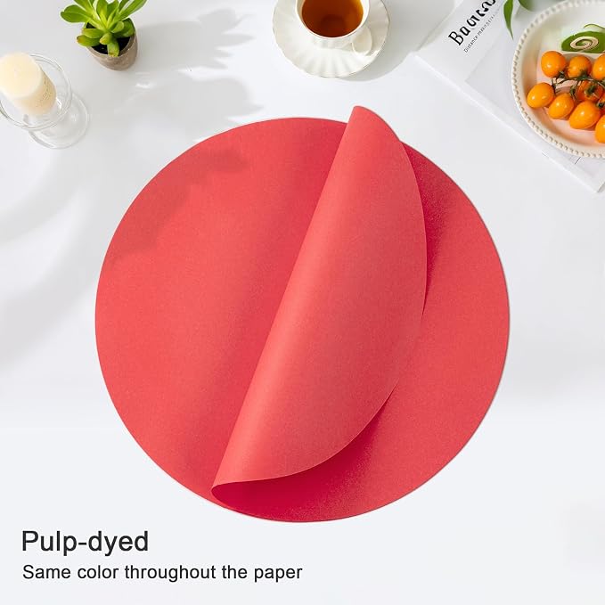 SHACOS 100 pcs Christmas Disposable Round Paper Placemats 13 inch Colored Paper Place Mats for Wedding Birthday Party Bridal Baby Shower Table Decoration, Red (Pack of 2)