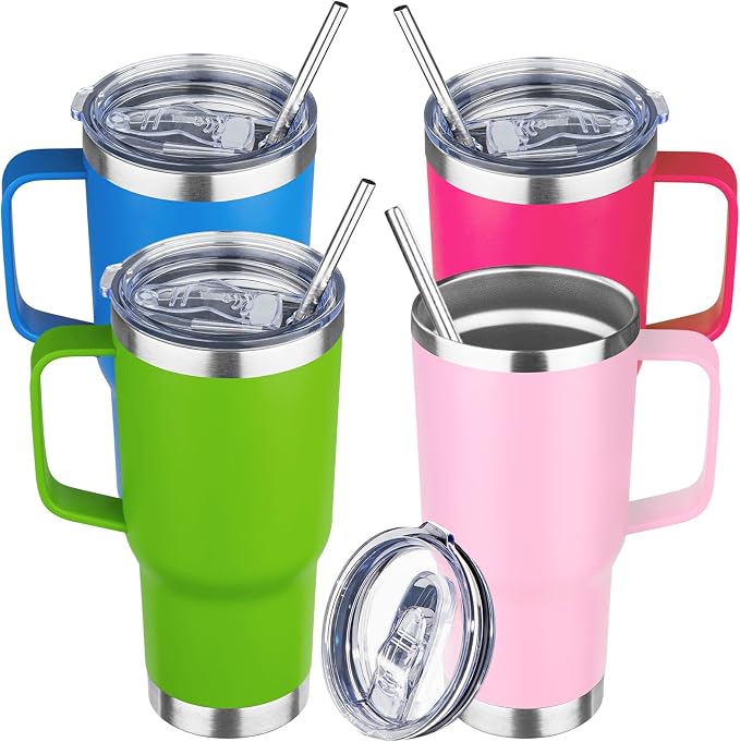 20 oz Tumbler with Handle Stainless Steel Insulated Coffee Mug Tumbler with Lid and Straw Double Wall Vacuum Insulated Coffee Mug Leak Proof Travel Mug Tumbler for Hot and Cold Drink (Mix Color-5)