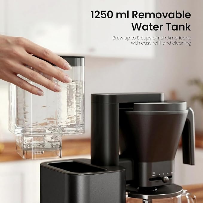 Kismile SCA-Certified 8-Cup Drip Coffee Maker with Pour-Over Control | 3-Second Heating at 197–205°F, Adjustable Flow, Removable 1.25L Water Tank, 20-Min Cold Brew and 40-Min Keep Warm