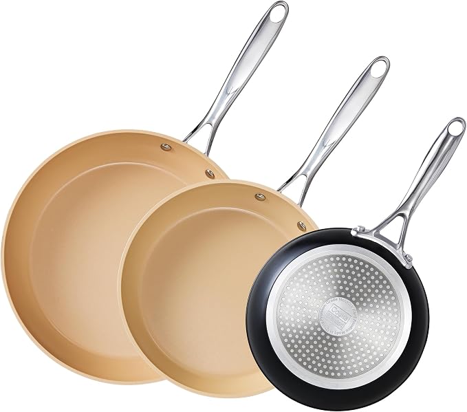 Cooks Standard 3-Piece Hard Anodized Ceramic Nonstick Skillet Set | Induction Ready 8",9.5"&11" Frying Pan with Riveted Stay-Cool Handle, Egg & Omelette Pan, Oven Safe, Black Apricot