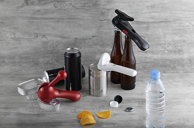 Kuhn Rikon 5-in-1 Auto Safety Master Opener for Cans, Bottles and Jars, White, 9 x 2.75 inches