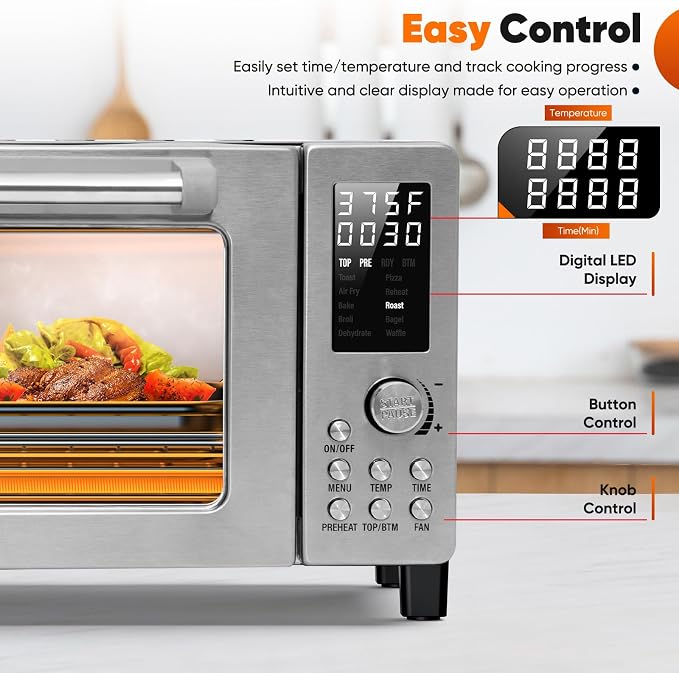 Nuwave Bravo Pro Convection Air Fryer Toaster Oven Combo | 2026 New Improved,10-in-1, 50°-450°F Control, Quick Even Crisp Tech, 21Qt, PFAS Free, Stainless Steel