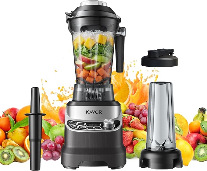 2400W Peak Countertop Blender for Kitchen, 64oz Pitcher & 24oz Travel Cup | AI Smart One-Touch & Stepless Speed, 4 Presets for Ice & Shakes, Self-Cleaning Blade, BPA-Free Touch Control