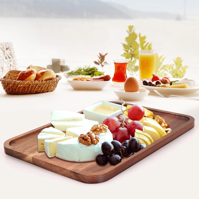 Rectangle Wooden Platter Acacia Charcuterie Boards Serving Tray Wood Plates | Rectangular Cookie Appetizer Platters Snack Dessert Trays for Decor Food Dish Party Kitchen Dinner Platter Cheese Board