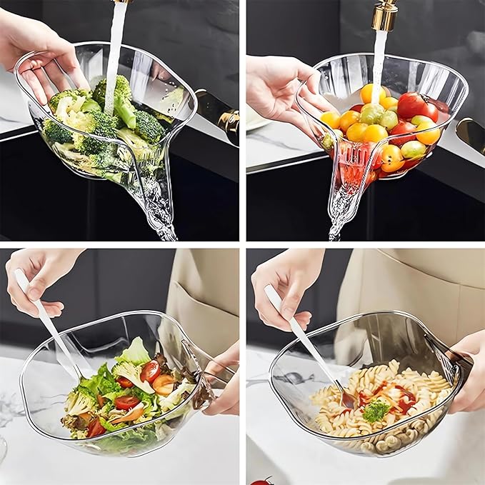 Multi-functional Drain Basket - 2024 New Fruit Cleaning Bowl with Strainer Container, Kitchen Sink Food Catcher Drainer Fruit Rinser Vegetable Washing Filter Bowl over the Sink Colander (2PCS, Grey)