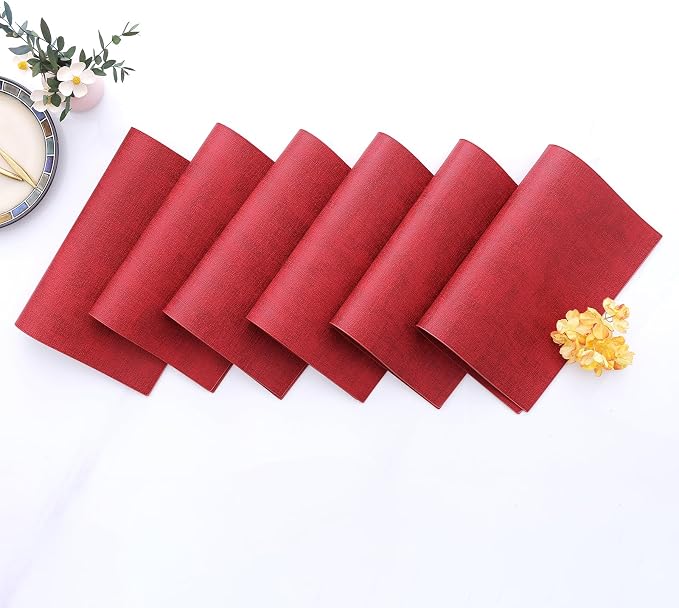 Homaxy PU Faux Leather Placemats for Dining Table, Set of 4, Red | Waterproof Wipeable Washable Table Mats, Easy to Clean Anti-Slip Place Mats, 11.8" x 17"
