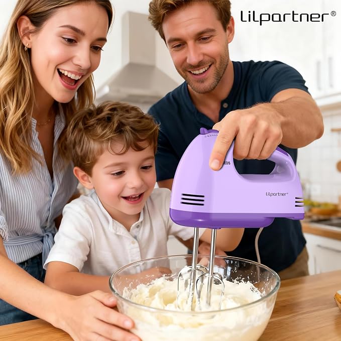 LILPARTNER Hand Mixer Electric, Ultra Power Kitchen Hand Mixer With 7-Speed & 5 Stainless Steel Accessories for Whipping Dough, Cream, Cake, Dishwasher Safe, Light Purple