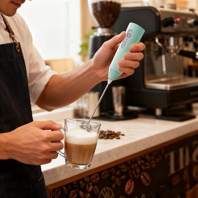 Puraville Rechargeable Electric Milk Frother Handheld, Light Green | 3 Speeds Electric Whisk Drink Mixer, Type-C Charging BPA Free for Coffee, Latte, Cappuccino, Egg,Cream