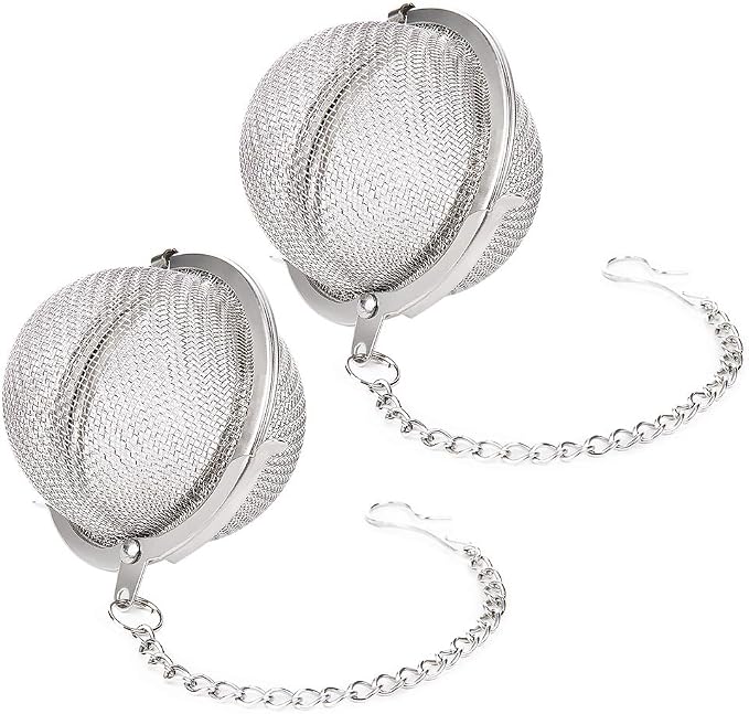 2Pcs Stainless Steel Tea Infuser Strainer, 2.04 Inch Fine Mesh Ball | Metal Fine Mesh Tea Spice Ball for Loose Leaf Tea, Tea Filter with Chain Hook, Tea Interval Diffuser for Spices, Seasonings