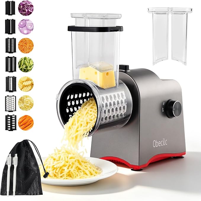 300W Electric Cheese Grater with 7 Stainless Steel Blades | Cheese shredder for Slicing, Shredding and Grinding Cheese, Vegetables, Fruits and Nuts with Easy one-touch Operation.
