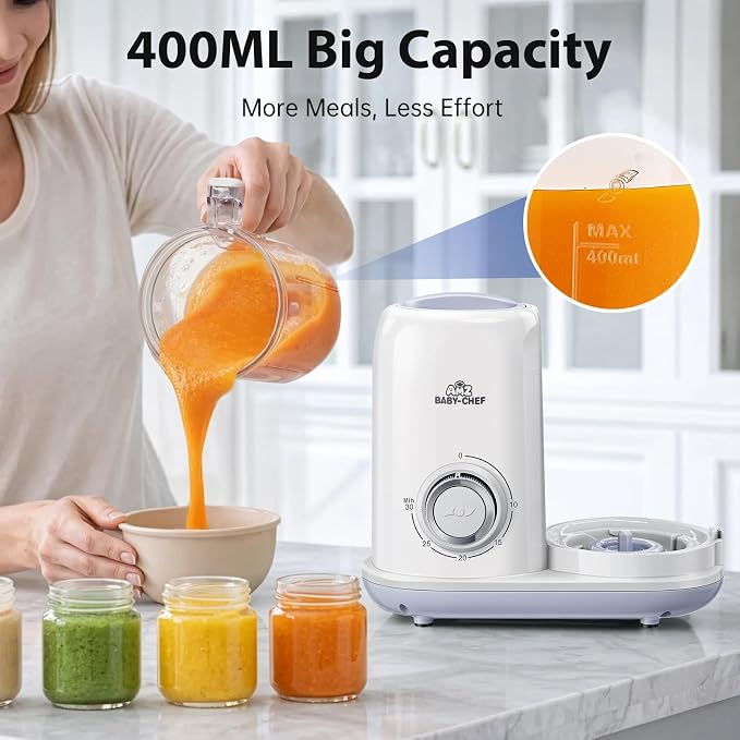 AMZBABYCHEF Baby Food Maker, 4 in 1 Baby Food Processor and Steamer, Puree Blender, Multifunctional Baby Puree Maker, Dishwasher Safe (White)