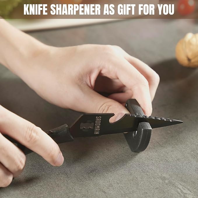 Kitchen Scissors All Purpose, Extra Sharp Kitchen Shears with Knife Sharpener & Sheath, Solid & Durable Stainless Steel Scissors with ANTI-RUST Black Titanium Plated, Dishwasher Safe – Black