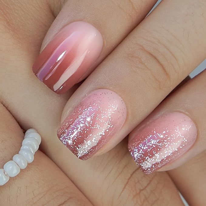 CurvLife Short Square Press On Nails, Misty Pink, Soft Gel | 32PCS, 16 Sizes, Salon-Quality Natural Fake Nails, Curved Fit, 7-14 Day Glue-On Wear, Reusable Stick-On Nails, Press-On Kit