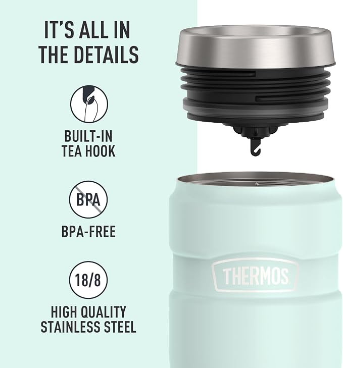 THERMOS Stainless King Stainless Steel Tumbler, 16oz, Matte Light Blue | Vacuum-Insulated Coffee Tumbler for Hot & Cold Drinks, For Commuting & Traveling