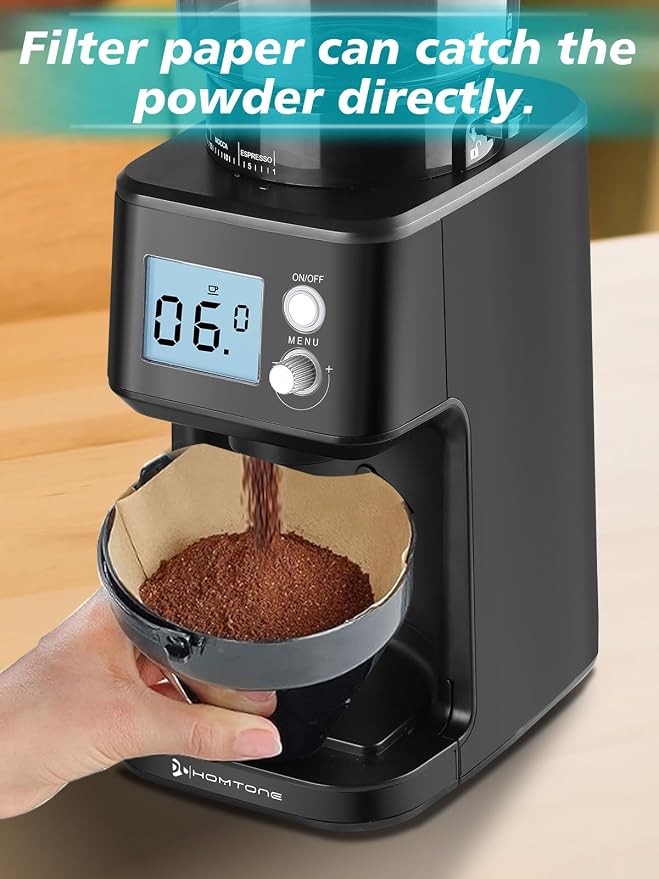 Homtone Conical Burr Espresso Coffee Grinder, 51 Precise Settings, Electric Mill with Portafilter Holder, 2-12 Cups Adjustable, Anti-static, Stainless Steel, 120V