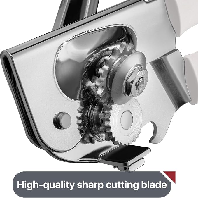 UHIYEE Commercial Can Opener Heavy Duty, Hand Crank for Large Cans, White | Manual Can Opener, High-Carbon Blade, Extra-Long Handle, Oversize Knob, Built-in Magnet & Bottle Opener, For #10 Cans