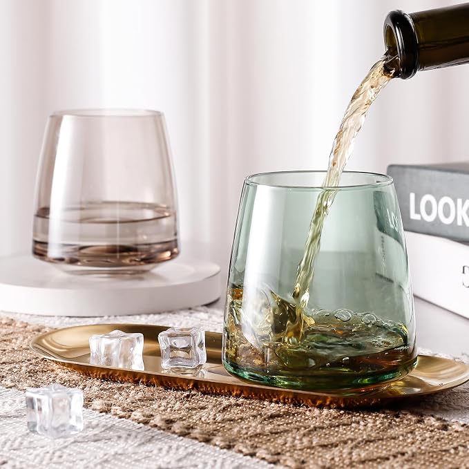 Stemless Wine Glasses Set of 6 - Hand Blown Colored Short Wine Tumblers Colorful Lead-Free Non-Fading Party Stemless Wine Glasses Set, Unique Gift for Wedding