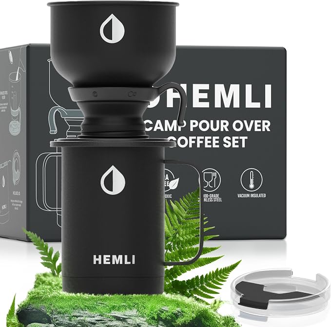 16 oz Pour Over Camping Coffee Maker Set– Vacuum Insulated Mug with Leakproof Lid, Stainless Steel Micro Filter, Portable Coffee Maker for Camping, Travel & Outdoor Adventures