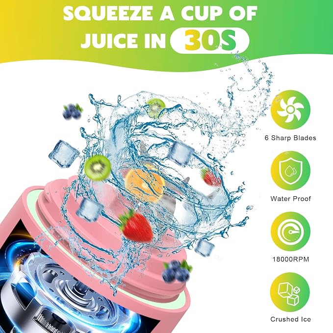 Portable Blender Personal Juicer for Shakes Smoothies with Insulated Sleeve | 20 Oz Electric Protein Shaker Bottle, Travel Lid, USB-C Rechargeable, Mini Small Cordless Blender Cup for Kitchen Travel Gym