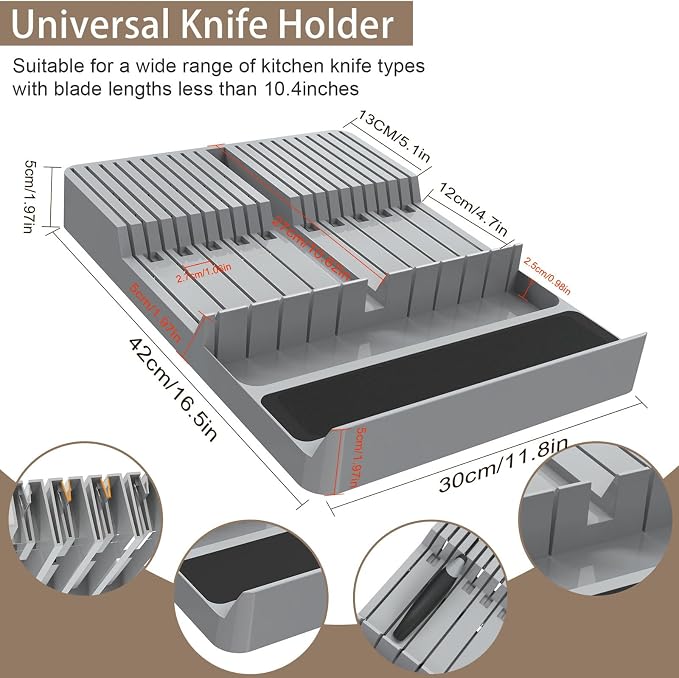 NIUXX Knife Drawer Organizer, Large Capacity In-Drawer Knife Block Set | Holds 20 Knives and 1 Sharpening Steel (Not Included), Suitable for Knife Organizer for Kitchen Drawer