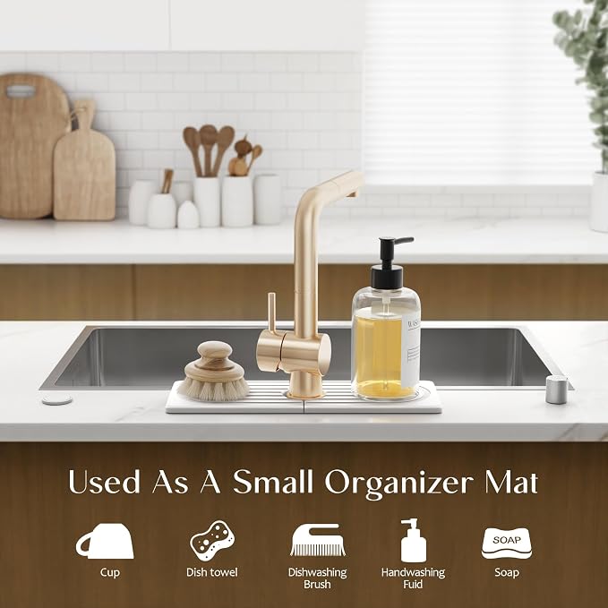 Faucet Mat for Kitchen Sink - Wider Diatomite Fast Drying Stone Sink Tray, Super Absorbent, Prevents Moisture Buildup - Faucet Splash Guard for Bathroom Counter (Light Grey, 15x5.3inch)