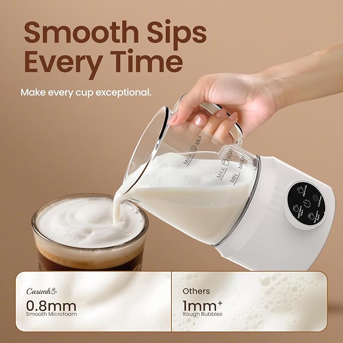 4-in-1 Electric Milk Frother and Steamer for Whole Milk, LED Touch Screen | Cold and Warm Foam Maker, Ceramic-Coated, 13.52oz for Lattes, Cappuccinos and Hot Chocolate, Auto Shut-Off, Cream White