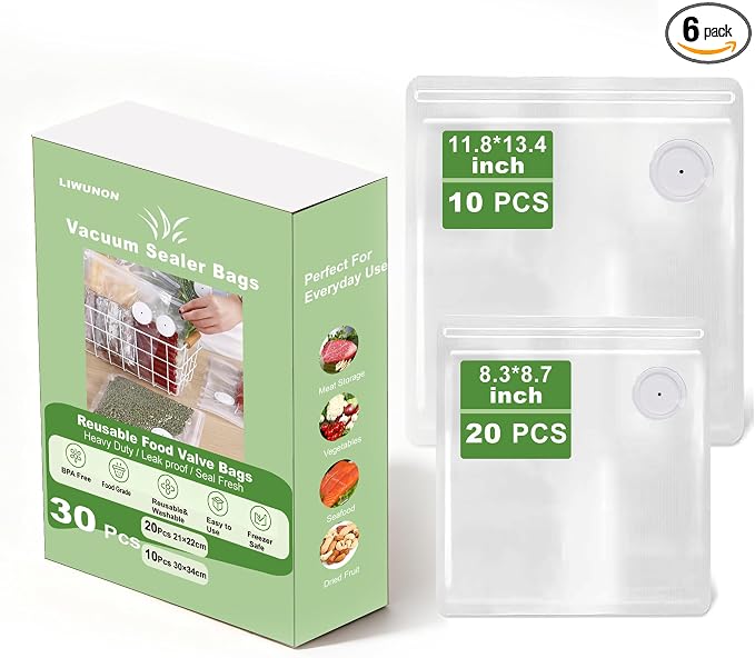 Vacuum Sealer Bags Rolls 6 Pack, 3 Rolls 11" x 20' &3 Rolls 8" x 20', BPA-Free Commercial Grade Food Storage Rolls, Compatible with Most Vacuum Sealer Machines for Meal Prep (Clear)