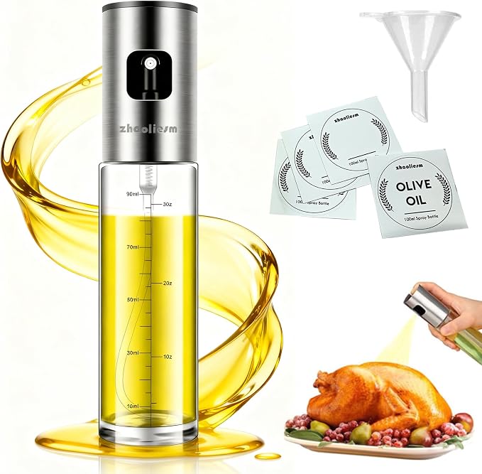 Oil Sprayer for Cooking, Olive Oil Sprayer Mister with Scale, 100ml Olive Oil Spray Bottle, Air Fryer Vegetable Vinegar Oil Portable Mini Kitchen Gadgets for Baking, Salad, Grilling, BBQ, Roasting