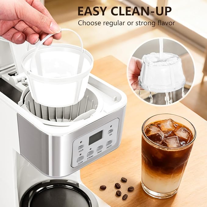 Taylor Swoden 12-Cup Programmable Coffee Maker, White & Stainless Steel | Regular & Strong Brew Drip Coffee Machine for Home and Office, Glass Carafe, Pause & Serve, Auto Shut Off