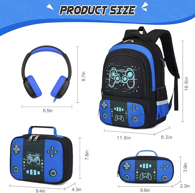 Backpack for School Boys, Cool Luminous Gamer Boys Schoolbag | with Lunch Box & Pencil Case Set for Kids Teens Elementary Middle School, Bookbag Glow In The Dark