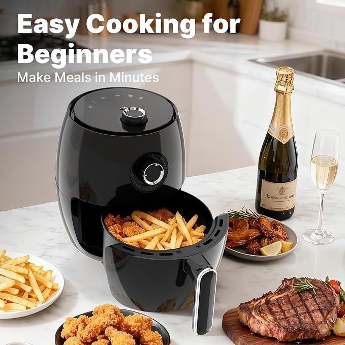 Compact Air Fryer Small, 2.1QT, 4-in-1 Small Mini Airfryer Compact, Bake, Roast, Reheat, 98% Less Oil, Adjustable Temperature & Timer, Quiet, Nonstick & Dishwasher Safe Basket, BPA-Free, Black