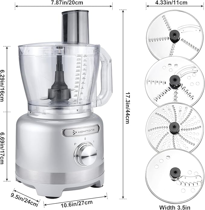 Homtone 16 Cup Food Processor Large 9-IN-1 Veggie Chopper for Dough, Fries | Large Capacity for Family Meal Prep, Cheese Grate, Slice, Meat Chop, Knead,Emulsify, Dishwasher Safe