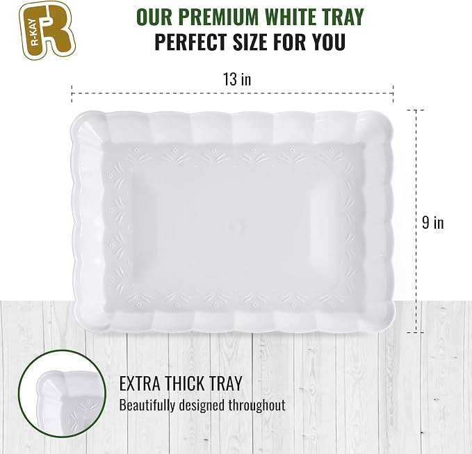 6 Pack White Serving Tray - 9 x 13 Inch, Heavy Duty White Serving Trays and Platters for Party - Premium Serving Platters