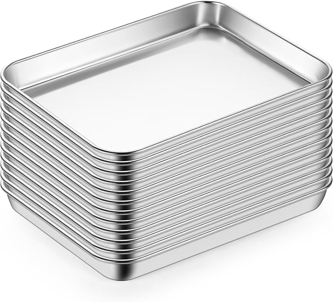 LIANYU Baking Sheet Pans, 12.4x9.7 Inch Cookie Baking Pans, 12 Pack | Commercial Grade Quarter Sheet Pan, Bakeware Cookie Tray, Mirror Finish, Non Toxic, Easy Clean, Dishwasher Safe, Bulk Set