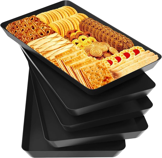 WOWBOX 5 pcs Serving Tray for Entertaining, Serving Platters for Snacks, Fruit, Cookies, Dessert, Reusable Plastic Trays for Serving Food and Pantry Organization in Kitchen & for Parties, (Black)