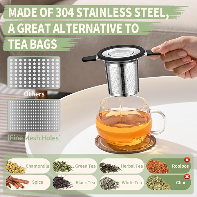 2Pack Stainless Steel Tea Infuser Steeper Strainer | Extra Large Loose Leaf Tea Infuser, Fine Mesh Reusable Diffusers Filter Holder, Heat Proof Handles, For Teapots, Mugs, Cups