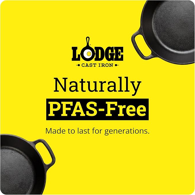 Lodge Seasoned Cast Iron Dual Handle Pan 8 Inch - Cast Iron Frying Pan - Even Heat Distribution - Oven & Stovetop Safe - PFAS-Free, Non-Toxic Cookware