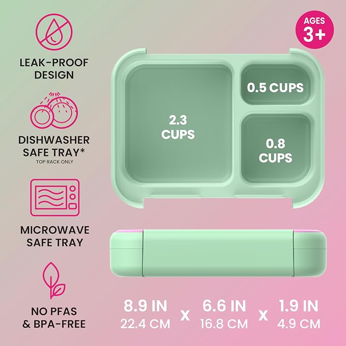 Bentgo Kids Stow & Go Leak-Proof Lunch Box with Built-In Utensil | 3.5-Cup Capacity, Removable Tray, Portion-Perfect Compartments for Kids and Teens, 2-in-1 Spoon & Fork (Strawberry)