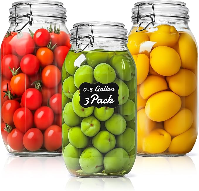 ComSaf Large Glass Jars with Airtight Lids 71 oz 3 Pack Pantry Organization | Flour sugar rice, Pickling jar, Fermenting Pantry Canisters, Sourdough starter, Large capacity, Dry goods, Sourdough pickling