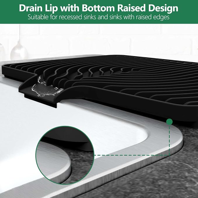 GUUKIN Dish Drying Mat, 17.7" x 11.8 " Drying Matt Kitchen Counter,Non-Slip Drying Pad, Easy Clean Pad for Countertop Protection, Multi-Functional Use (Black)