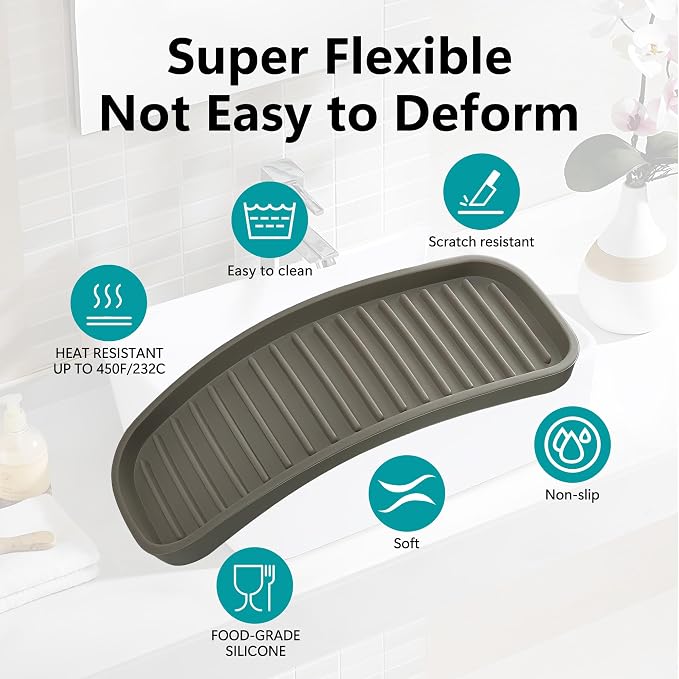 Silicone Sponge Holder for Kitchen Sink - Soap Tray 2 Pack Brown | Kitchen soap tray, sponge tray, sink organizer, dish caddy; soap holder, soap dispenser, scrubber, spoon holder, accessories