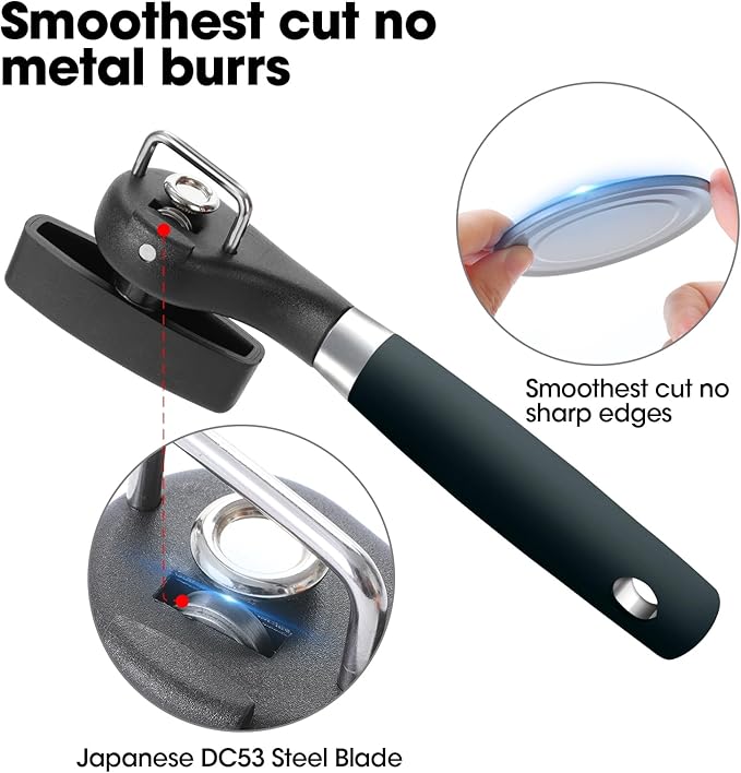 Beneno Can Opener, Manual Side Safe Cut Can Opener Smooth Edge, Green | Durable Sharp DC53 Steel Cutting Blade, Clean Cut with no Sharp Can Edges, Big Effort-Saving Knob, Comfortable Non-Slip Grip