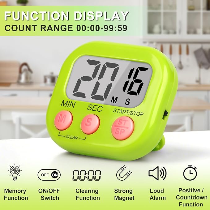 ZILLEEN Classroom Timer for Kids Teachers 2 Pack Digital Tmers Green | Strong Magnetic, Large Screen, Big Button, Teacher Classroom Must Haves Kitchen Timers for Cooking Egg Exercise Study