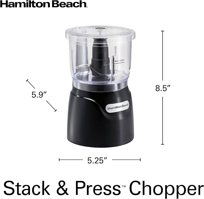 Hamilton Beach 3 Cup Electric Vegetable Chopper & Mini Food Processor | Simple Stack & Press Design | 350 Watts & Stainless Steel Blades For Dicing, Mincing & Puree | Dishwasher Safe | Black