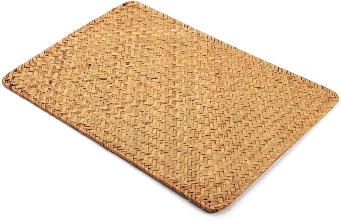 4 Pack Woven Placemats, Rectangular Rattan Place mats, Natural Seagrass Placemats, Farmhouse Wicker Table Mats for Dining Table