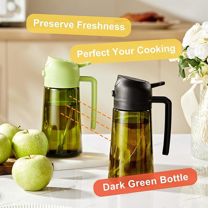 CXINYI 2-in-1 Olive Oil Sprayer with 16 PCS Waterproof Labels Set, 470ml Glass Oil Dispenser for Kitchen, Air Fryer & Salad (Black)
